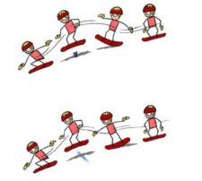 Dessin: un snowboardeur effectue un ollie et un n'ollie.