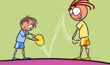 comic: zwei Kinder beim Ballprellen