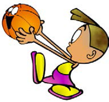 Disegno: un bambino con in mano una palla da basket che sorride