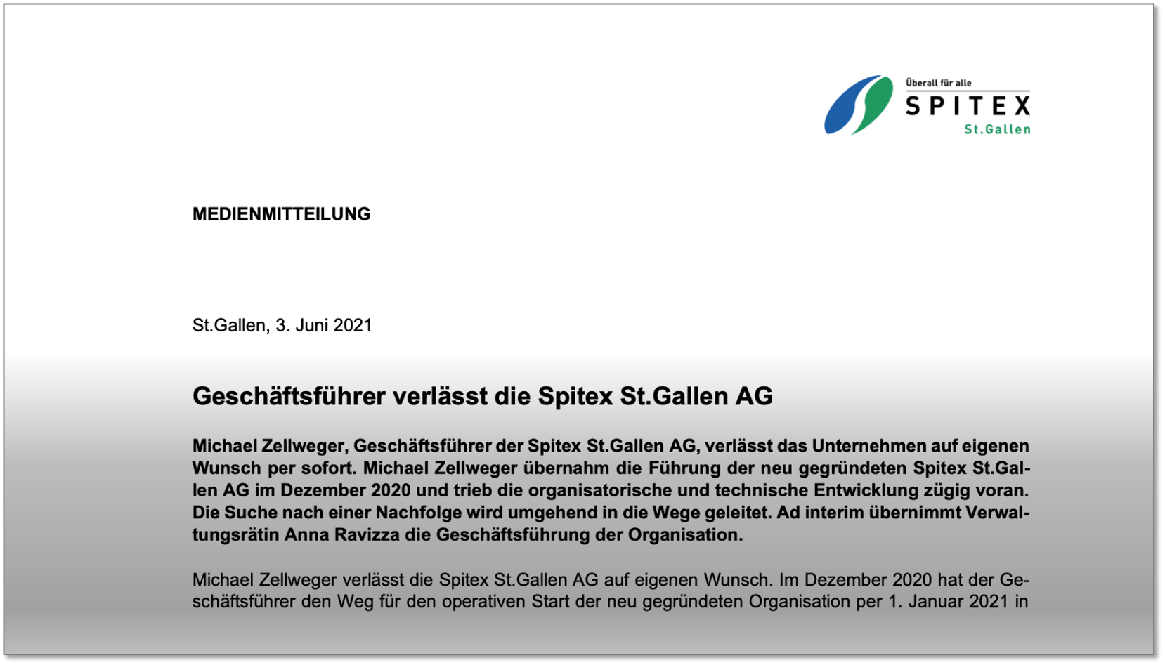 Auszug Medienmitteilung Spitex St.Gallen