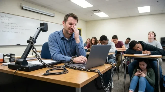 Schluss mit der Kabel-Kette: Entdecken Sie, wie die HoverCam Orbit das Lehrerpult kabellos befreit.
